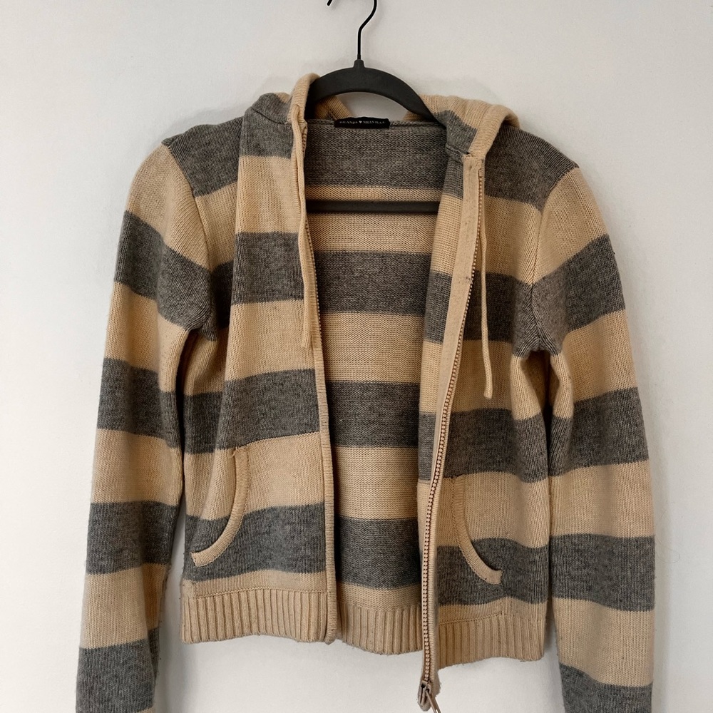 Brandy Melville Blue and White striped zip up hoodie